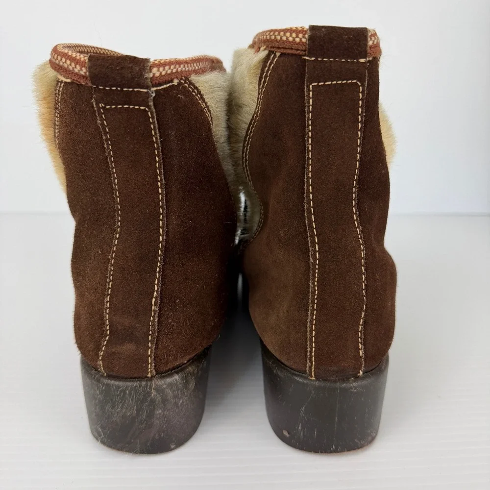 Vintage Made in Italy Brown Suede Faux Fur Apres Ski Boots Womens 9 Lug Sole‎